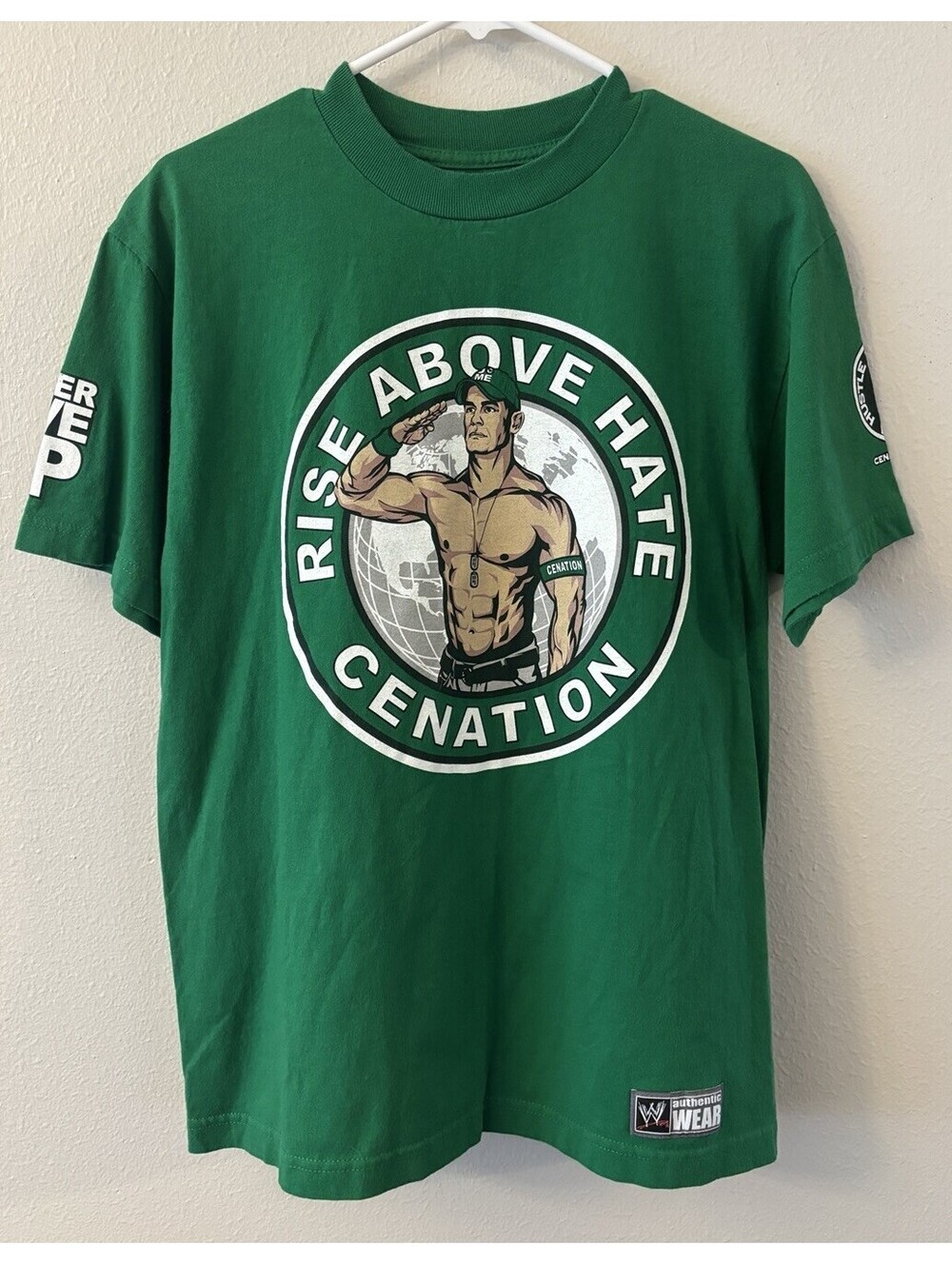 John Cena Rise Above Hate Cenation WWE Green Graphic T Shirt Adult Medium